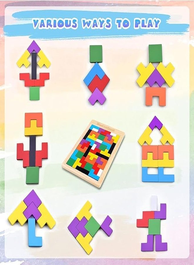 Onward Kids Wooden Russian Blocks Tetris Puzzles, Wood Intelligence Puzzle, Brain Teasers Games Toys, Educational Gift for Toddlers Ages 3-8, Building Blocks 40pcs - Image 4